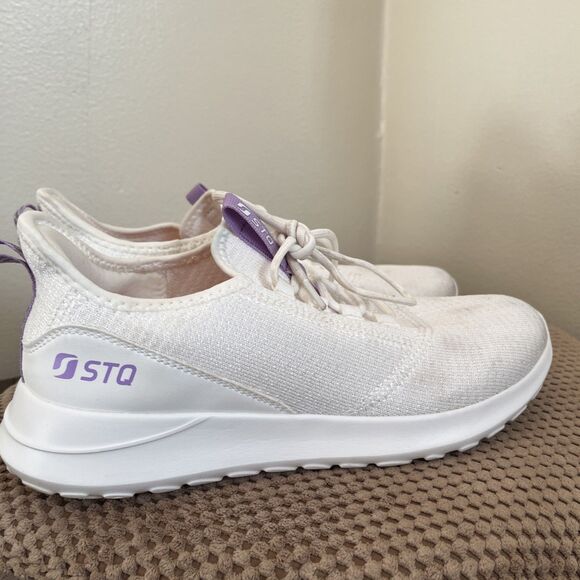 STQ Womens Slip On Sneakers Orthopedic Tennis Gym Sneaker, White & Lilac- Sz 9.5 - Picture 4 of 9